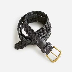 NWT J. Crew Long braided Italian Black and Gold Leather Belt, size M/L
